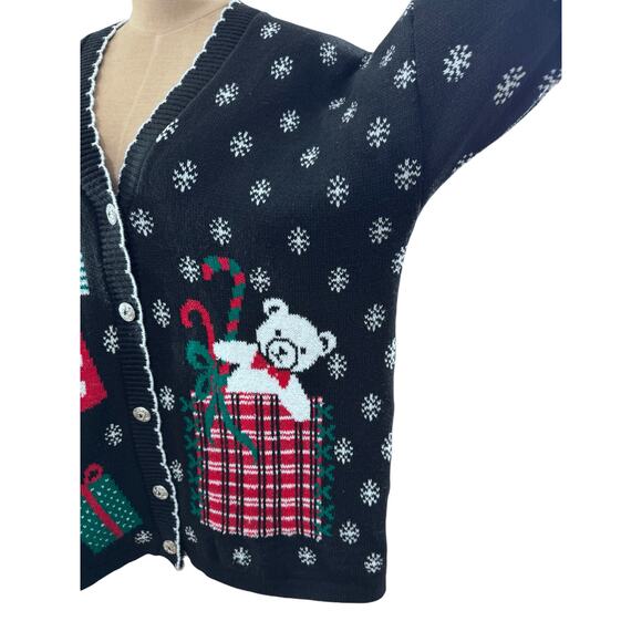 VINTAGE"NUTCRACKER" Teddy Bear,Button Up, Cardigan Sweater, Grandma,Classic,Ugly - Picture 3 of 10